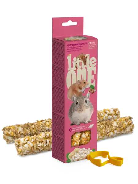 Gustare cu orez pufos si nuci pentru hamsteri, sobolani, soareci si gerbilii Little One, 2 x 55g
