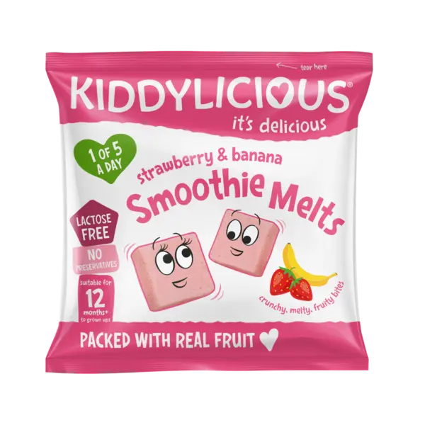 Gustare din bucati de piure de fructe cu capsuni si banane +12 luni, 6g, Kiddylicious