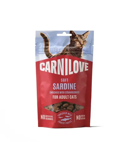 Gustări moi pentru pisici CARNILOVE Soft Snack cu sardină și căpșuni 50 g