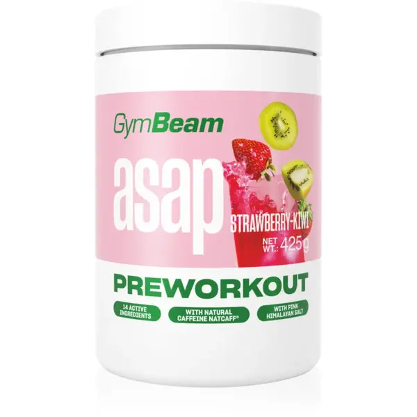 GymBeam ASAP Pre-Workout băutură solubilă pentru susținerea performanțelor sportive aroma Strawberry Kiwi 425 g