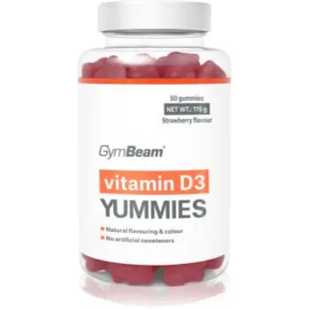 GymBeam Vitamin D3 Yummies bomboane tip jeleu pentru funcționarea normală a sistemului imunitar, sănătatea oaselor, a dinților și activitatea musculară