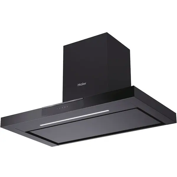 HAIER Hota decorativa Haier HATS9DCS56B, Putere de absorbtie 619 m3/h, Clasa A+, 3 trepte de putere, functie Booster, 90 cm, Touch control, neagra