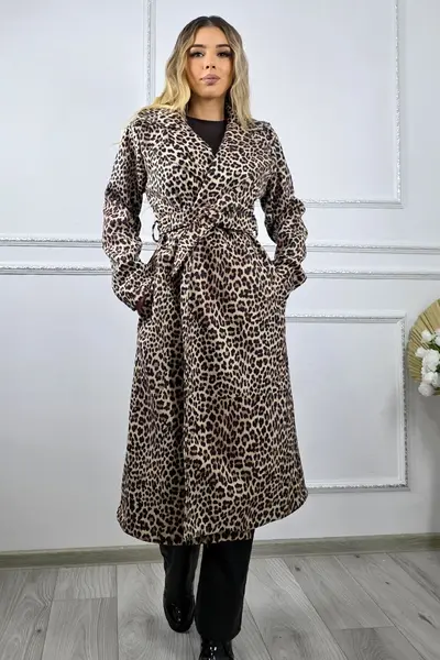 Haina lunga de dama Ophira animal print si cordon, Crem Leopard, Marime S/M