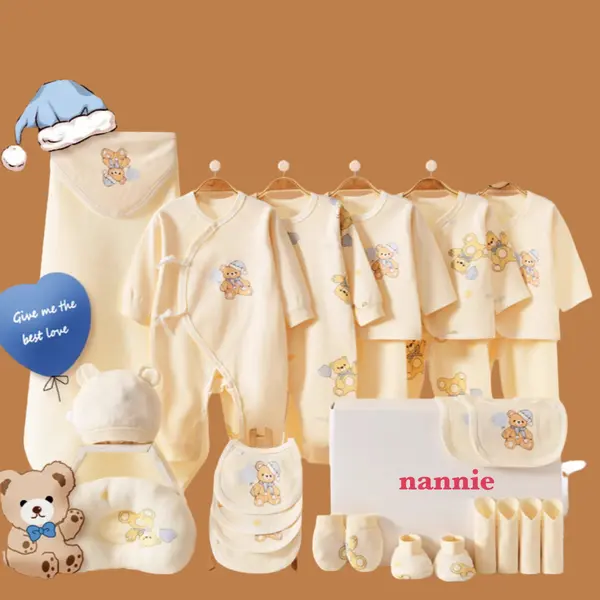 Hăinuțe Cadou Bebe Set Crem 22 Piese Ursulet - 0-3 luni