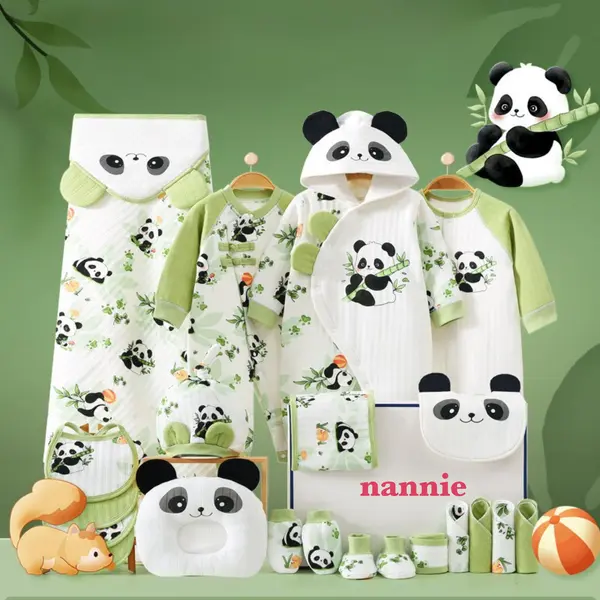 Hăinuțe Cadou Bebe Set Verde 21 Piese Panda - 3-6 luni