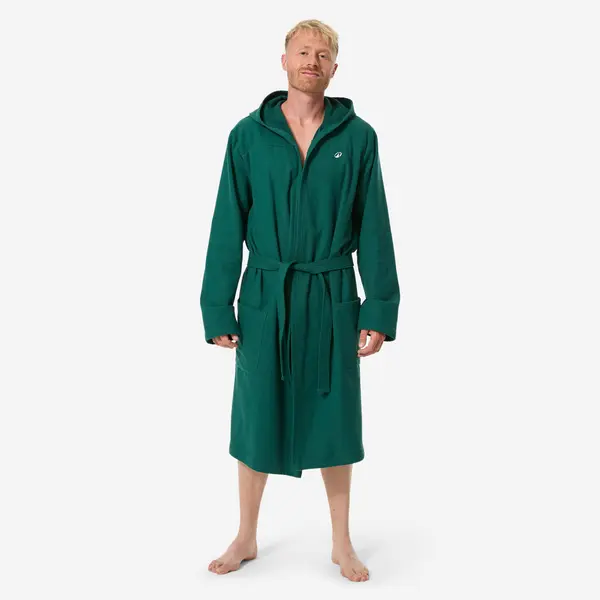 Halat de baie cu glugă compact din bumbac Kaki Verde brad Bărbați