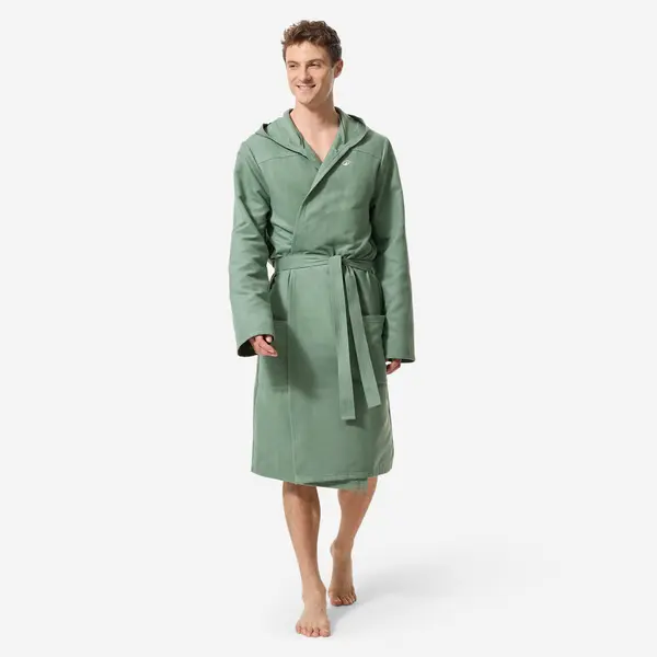Halat de baie cu glugă compact din microfibră Verde Kaki eucalipt Bărbați