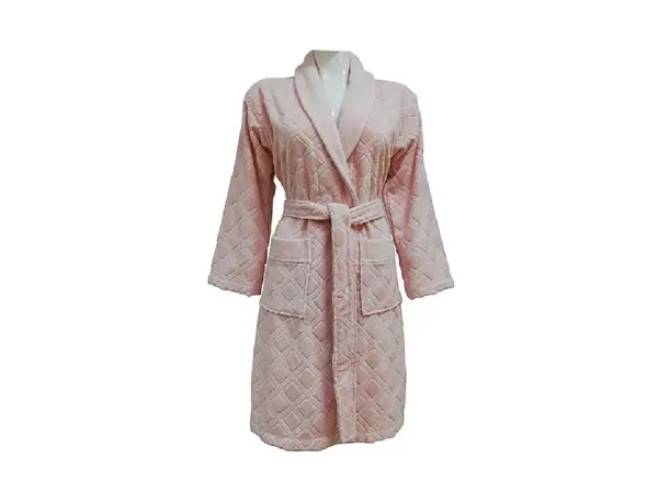 Halat de Baie Jacquard Velour, Unisex, Karo Pudra