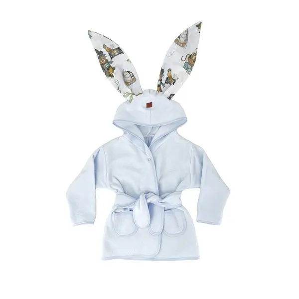 Halat de baie, MimiNu, Cu urechi, 2 - 5 ani, Moale, Cu buzunare, Cu cordon, Din bumbac si thermo fleece, Materiale certificate Oeko Tex Standard 100, Design, Pirates Blue