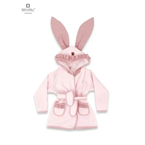 Halat de baie MimiNu cu urechi din bumbac si thermo fleece 6-24 luni Royal Powder Pink