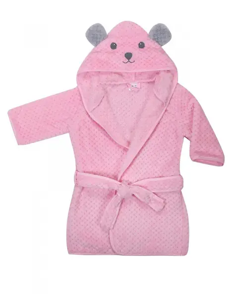 Halat de baie Ursulet pufos cu gluga si urechi 104-116 cm Pink