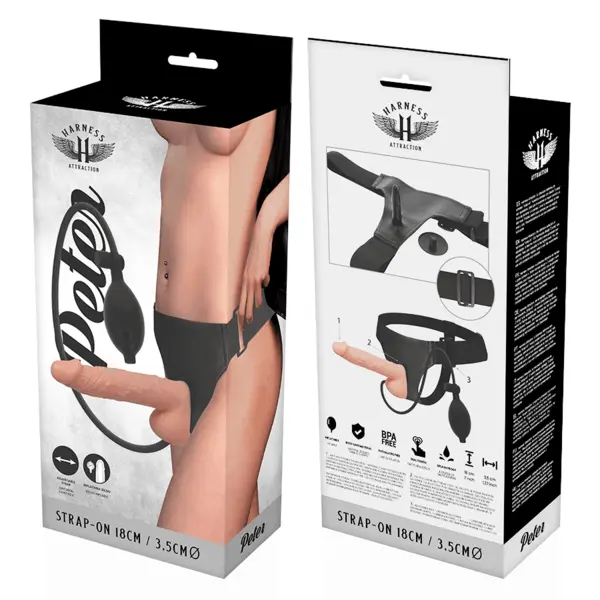 Ham strap-on Harness Attraction – Rnes Peter, cu dildo realist din TPR și ham reglabil, 16 × 3.3 cm