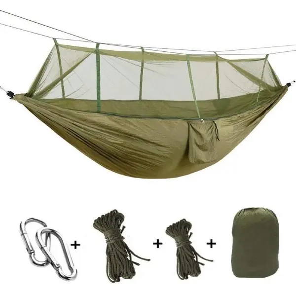 Hamac cu plasa antiinsecte, 140x260 cm, Verde Kaki