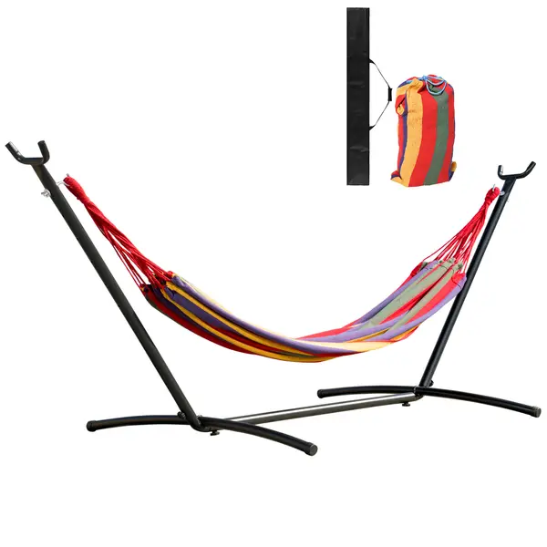 Hamac OutSunny Portabil cu suport din otel si bumbac multicolor | Aosom Romania