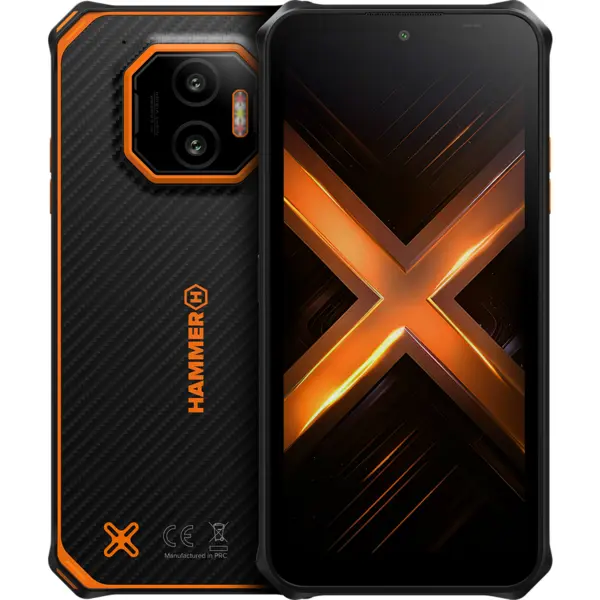 Hammer Telefon mobil Hammer Energy X2, 5G, Dual SIM, 6.1, 6GB RAM, 128 GB, Android 15, MediaTek Dimensity 6300, Octa-core, Negru-Portocaliu