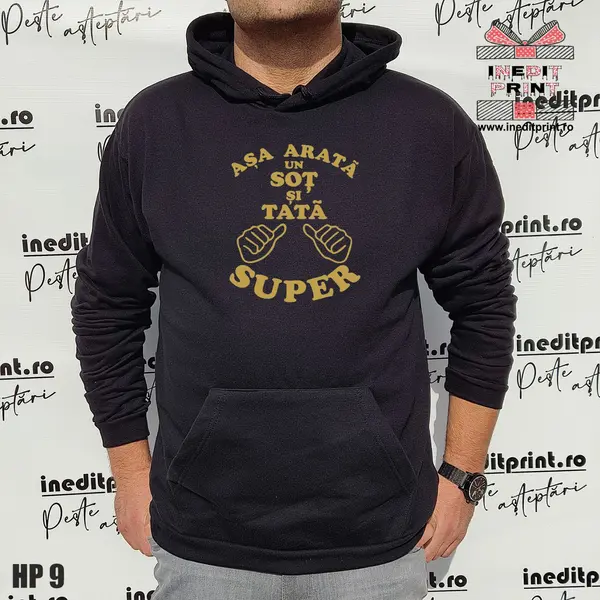 Hanorac Asa arata un sot si un tata super HP9 3XL, Negru