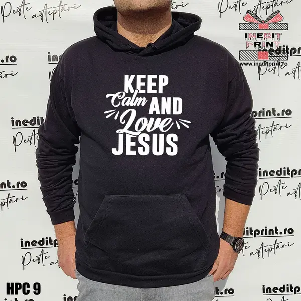 Hanorac Keep calm and love Jesus HPC9 S, Negru