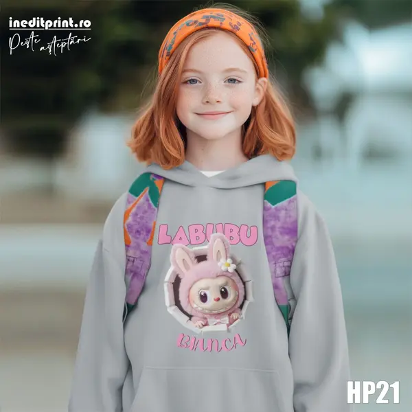 Hanorac Personalizat Copii Labubu HP21 9-11 ANI, Gri