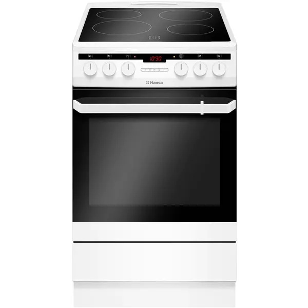 hansa Aragaz electric Hansa, 50 cm, 4 zone, display, 8 functii, curatare abur, ventilator integrat, grill, clasa A, Alb