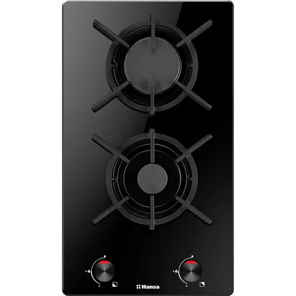 hansa Plita incorporabila Hansa BHKS330500, 2 Arzatoare, Gaz, Gratar fonta, Aprindere electrica, Sticla Neagra