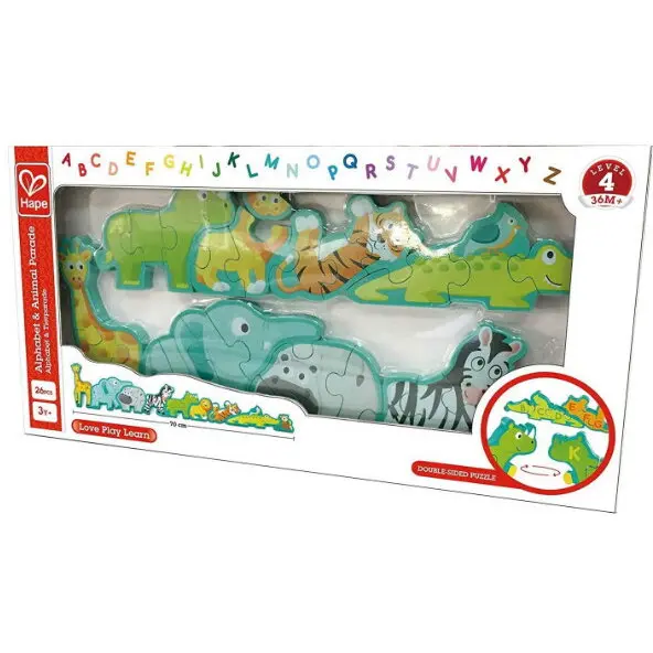 Hape Puzzle Hape 2 in 1 - Alfabet si animale, 26 piese
