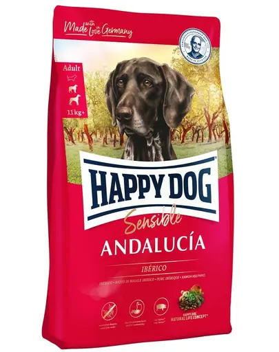 HAPPY DOG Supreme Andalucia, hrana pentru cainii adulti si sensibili, cu porc si legume, 4 kg