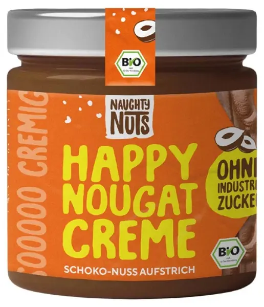 Happy Nougat Bio cremă tartinabilă cu alune și cacao, 250 g, Naughty Nuts