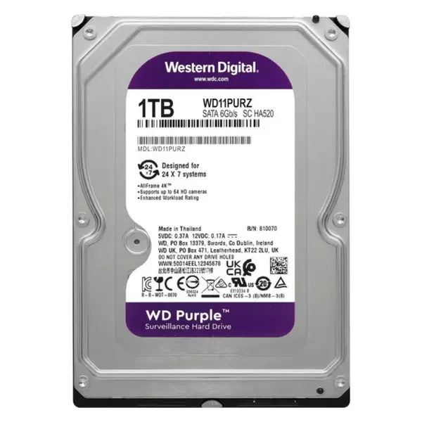 Hard disk 1TB pentru supraveghere video 24/7, Western Digital Purple WD11PURZ