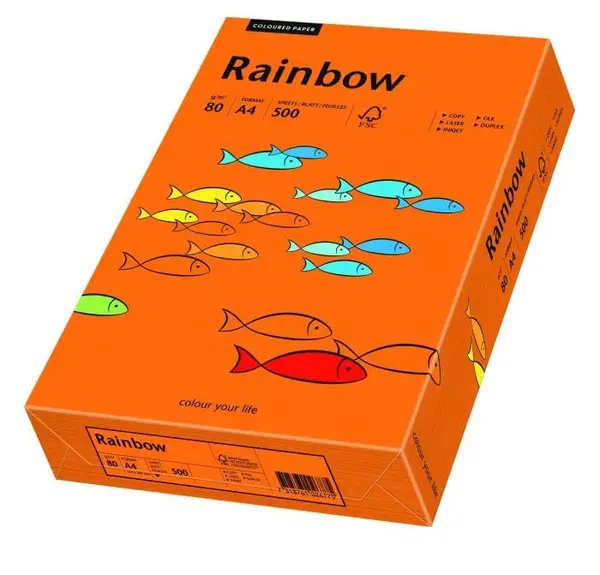 Hartie color A4 Rainbow 80 g/mp 500 coli/top portocaliu intens pret per top Hartie color A4 Rainbow 80 g/mp 500 coli/top portocaliu intens pret per top
