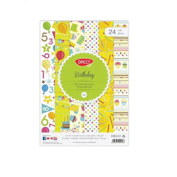 Hartie decorativa A4 - 24 Coli - Birthday | Daco