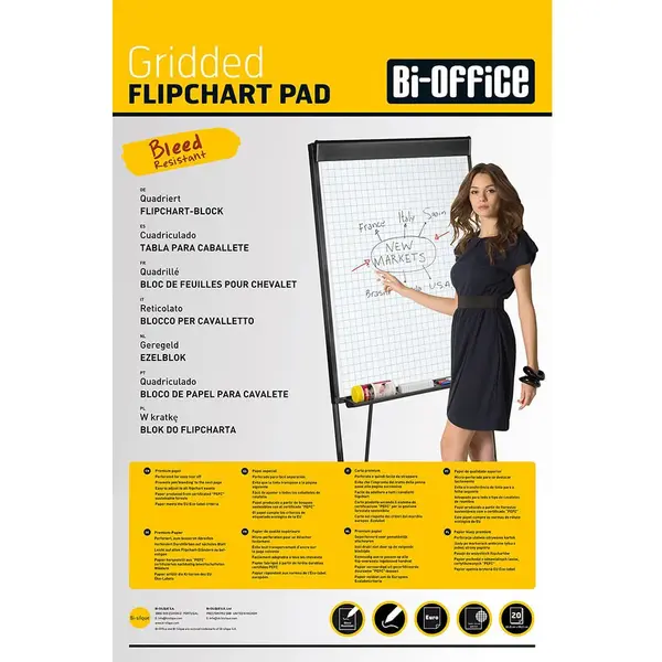 Hartie flipchart 99x66 matematica 60 g/mp 20 coli Bi-Silque Hartie flipchart 100 x 70 cm caroiata 60 g/mp 20 coli/set