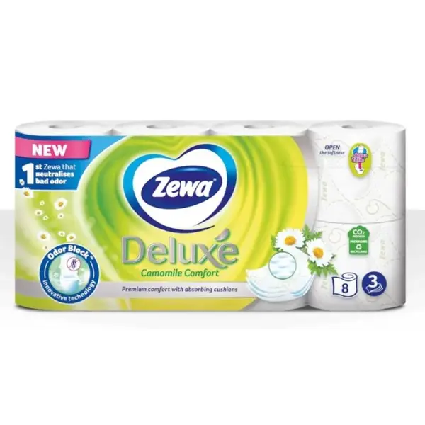 Hartie igienica cu 3 straturi 8 role Zewa Deluxe Camomile Comfort Hartie igienica cu 3 straturi 8 role Zewa Deluxe Camomile Comfort