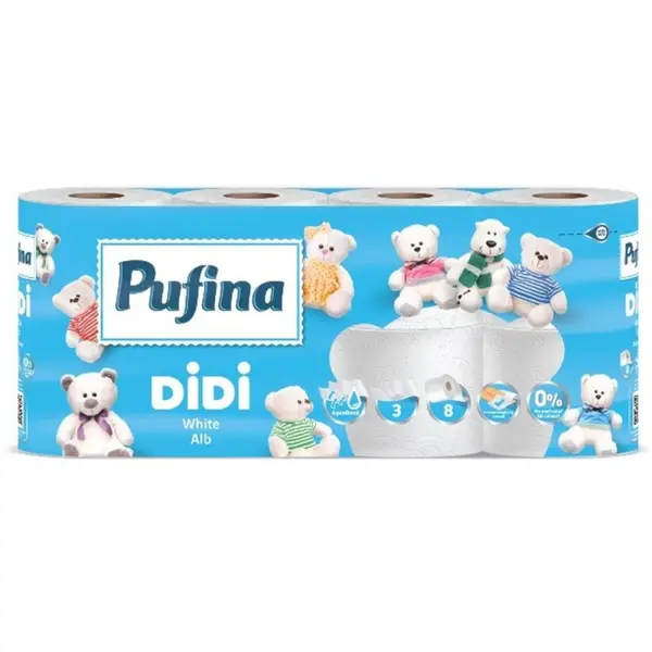 Hartie Igienica Didi, 3 Straturi, Alb Imaculat, Pufina, 8 Role