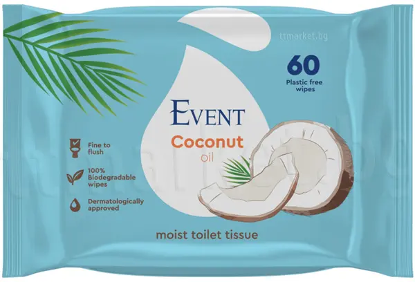 Hârtie igienică umedă cu ulei de cocos Event - 60 buc