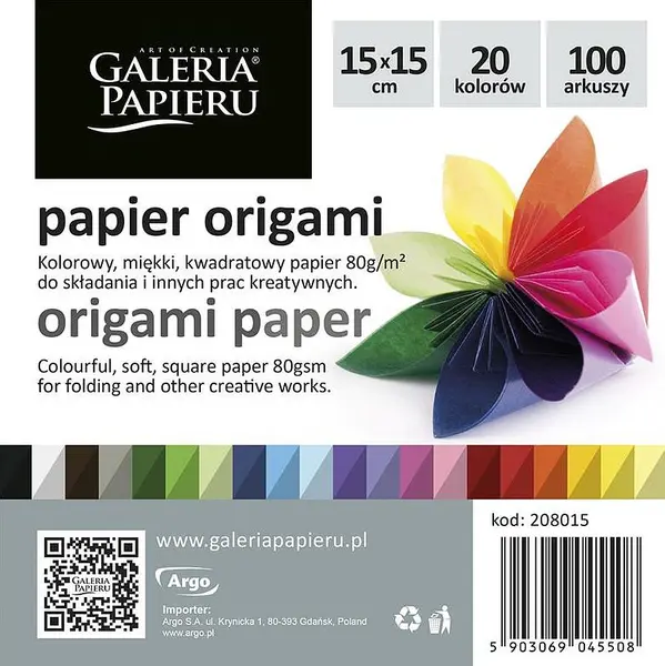 Hârtie pentru origami Galeria Papieru - 15 x 15 cm, 20 culori x 5 foi