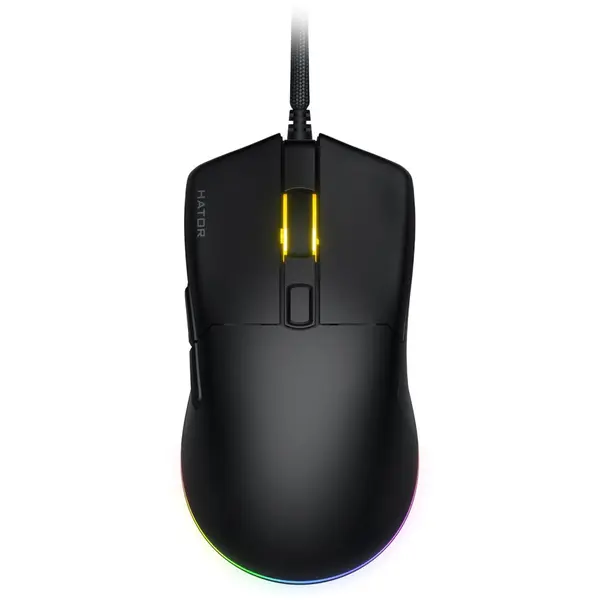 HATOR Mouse gaming cu fir Hator Pulsar 3, 12K DPI, conectivitate USB, senzor Optical PixArt PMW 3311, switch Hator Optical 100M, iluminare RGB 16.8M culori, side switch Kailh 3M, Negru