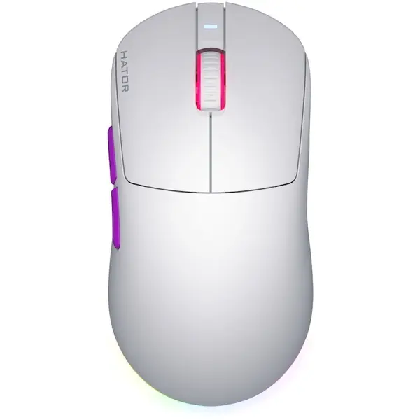 HATOR Mouse wireless Hator Quasar 3 ULTRA 8K, 30K DPI, conectivitate 2.4GHz, bluetooth 5.4 si USB, switch HATOR Optical 100M, side switch Huano 5M, alb