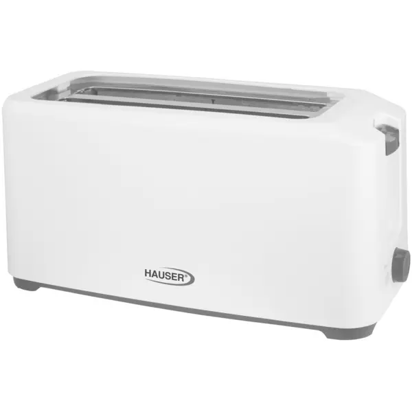 Hauser Prajitor de paine, Hauser, T-234, 1300 W, 4 felii, doua compartimente lungi pentru cuptor, prajire fara trepte, carcasa exterioara cu perete rece, Alb