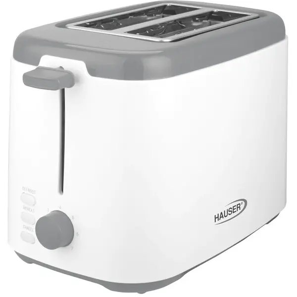Hauser Toasting Hauser T-242, 800 W, felie dubla, prajire fara trepte, reincalzire si dezghetare, Alb/Gri