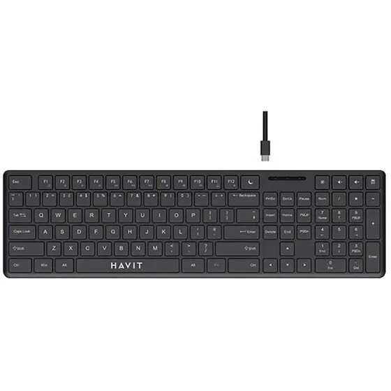 HAVIT Tastatura cu Fir HAVIT KB252, USB-C, 300mA, Cablu 1.5m, 5V, 432 x 123 x 21mm, Negru