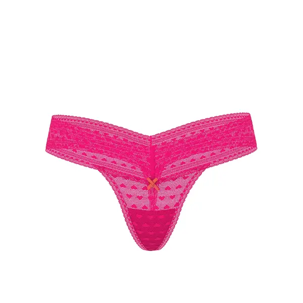 Heart lace thong panty - pop pink M