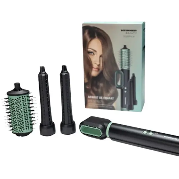 HEINNER Aparat de coafat profesional Heinner HAS-R15BLDC-BK4, Motor BLDC, 1500 W, 2 trepte putere, 3 setari temperatura, Functie auto curatare, Ionizare, Functie aer rece, ondulator stanga, ondulator dreapta, perie rotativa, uscator, Negru/Verde