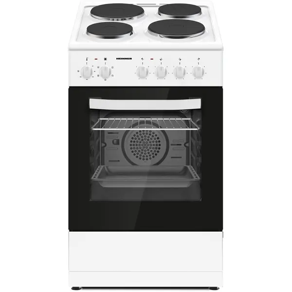 HEINNER Aragaz electric HEINNER HFSC-S56E4HMWH, 4 plite electrice, Cuptor electric, Clasa A, Grill, Ventilatie, 50x60cm, Alb