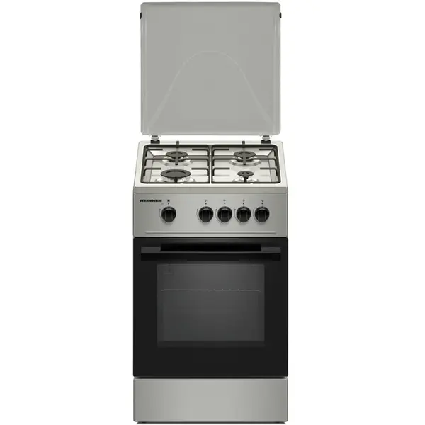 HEINNER Aragaz Heinner HFSC-K50SL, Gaz, 4 arzatoare, Duze GPL incluse, Tava si gratar cromat, 50 cm, Argintiu