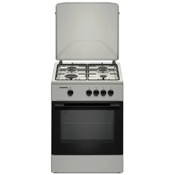 HEINNER Aragaz Heinner HFSC-K6060SL, Gaz, 4 arzatoare, Aprindere electrica, Duze GPL incluse, Tava si gratar cromat 60 cm Argintiu