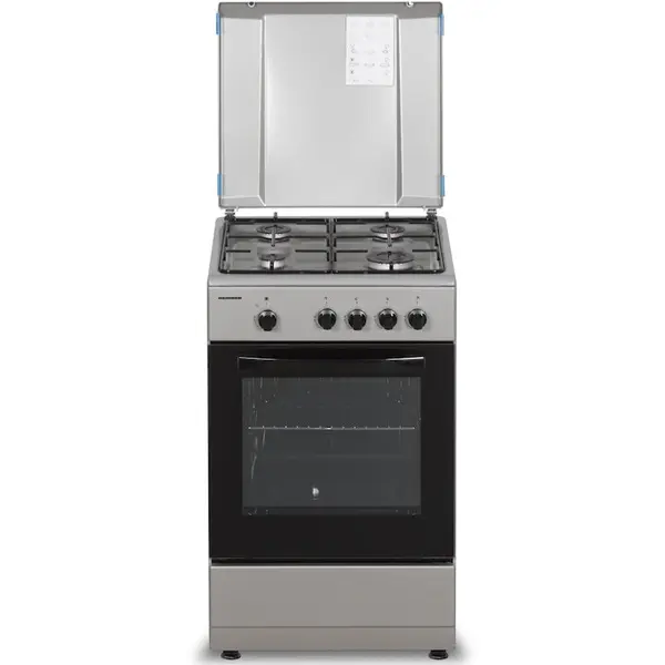 HEINNER Aragaz Heinner HFSC-SME50SL, Gaz, 4 arzatoare, Dispozitiv siguranta plita si cuptor, 50 cm, Argintiu