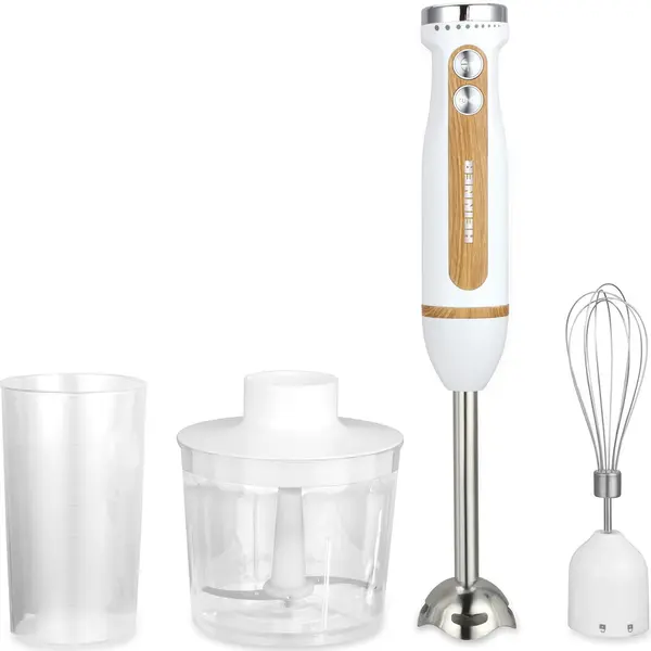 HEINNER Blender de mana Heinner Bestmix HB-DC600WH, 600 w, viteza variabila+turbo, tel din inox, lame din inox, insertii crom, Alb
