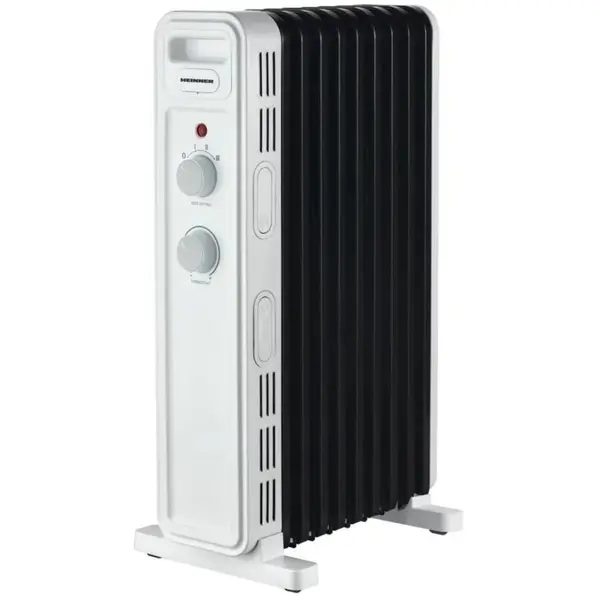 HEINNER Calorifer cu ulei Heinner HOH-M13WH-BK, 13 elementi, 1000W/1300W/2500W, Termostat adjustabil, Protectie supraincalzire, Protectie in caz de rasturnare, Roti, Spatiu depozitare cablu, Alb cu negru