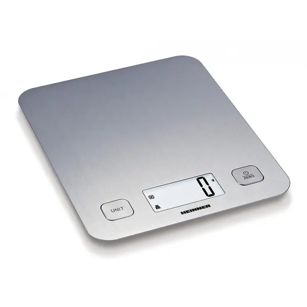 HEINNER Cantar de bucatarie Heinner HKS-5IX, 5 Kg, 1 g, tara, functie cantarire lichide, display LCD, Inox