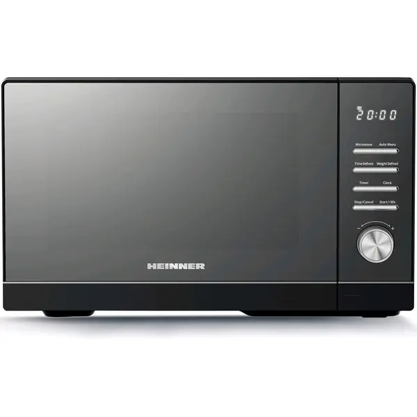 HEINNER Cuptor cu microunde Heinner HMW-MD25DMRBK, 25L, digital, geam oglinda, 800W, 5 trepte de putere, timer, functie decongelare, diametru platou rotativ 288mm, negru